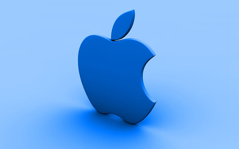 Apple 3D logo, blue background, creative, Apple, minimal, Apple logo, artwork, HD wallpaper