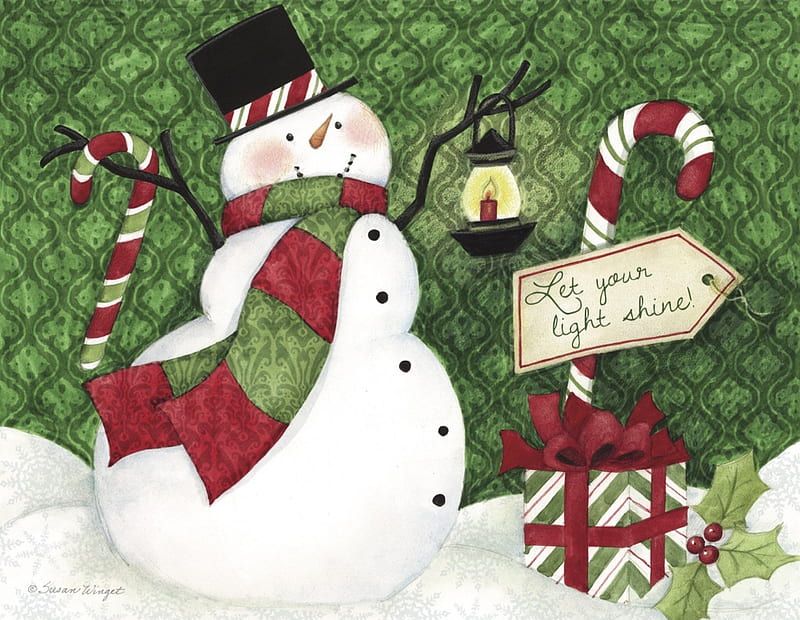 LET YOUR LIGHT SHINE, CANE, SNOWMAN, CANDY, GREETING, CARD, HD wallpaper