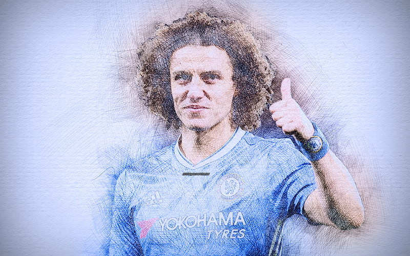 David Luiz artwork, football stars, Chelsea, soccer, Premier League, footballers, drawing David Luiz, FC Chelsea, HD wallpaper