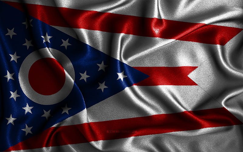 Ohio flag silk wavy flags, american states, USA, Flag of Ohio, fabric flags, 3D art, Ohio, United States of America, Ohio 3D flag, US states, HD wallpaper