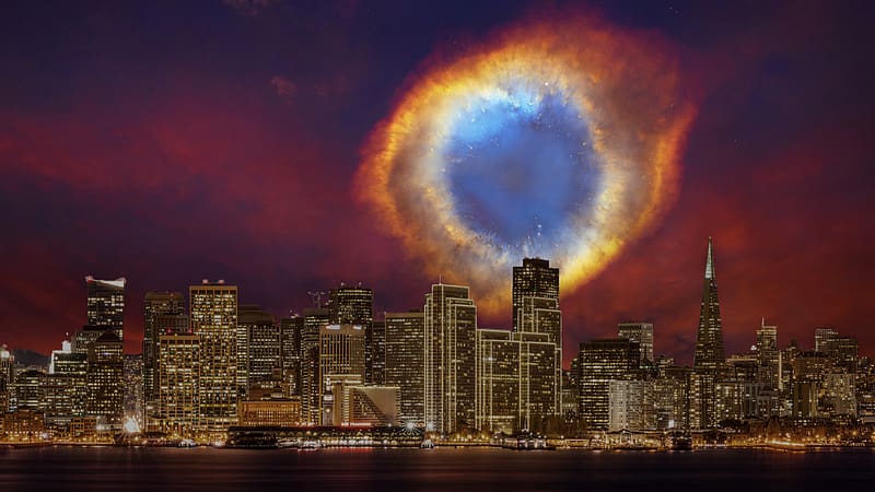 Cities, Night, City, San Francisco, Helix Nebula, , Supernova, HD wallpaper