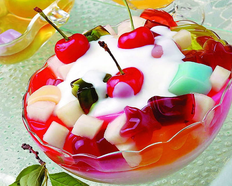 Fruit Jello, food, fruits, jello, salad, cherry, HD wallpaper