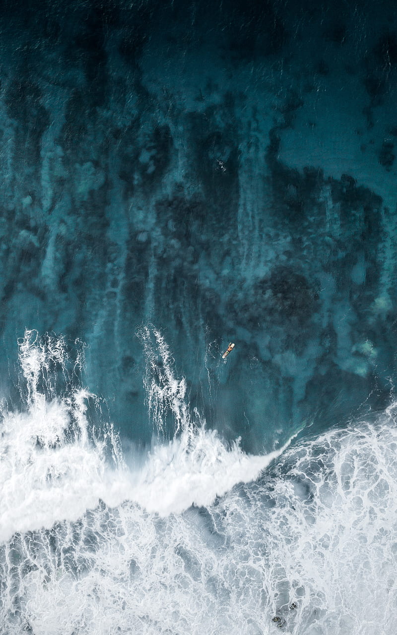 ocean, waves, aerial view, surfer, water, surface, HD phone wallpaper