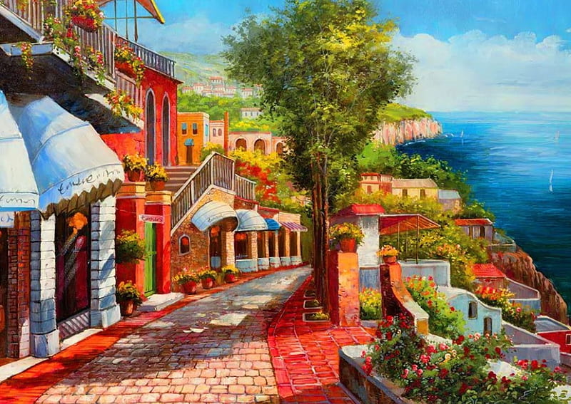 Beautiful View Of The Colorful Houses And Mediterranean Sea In