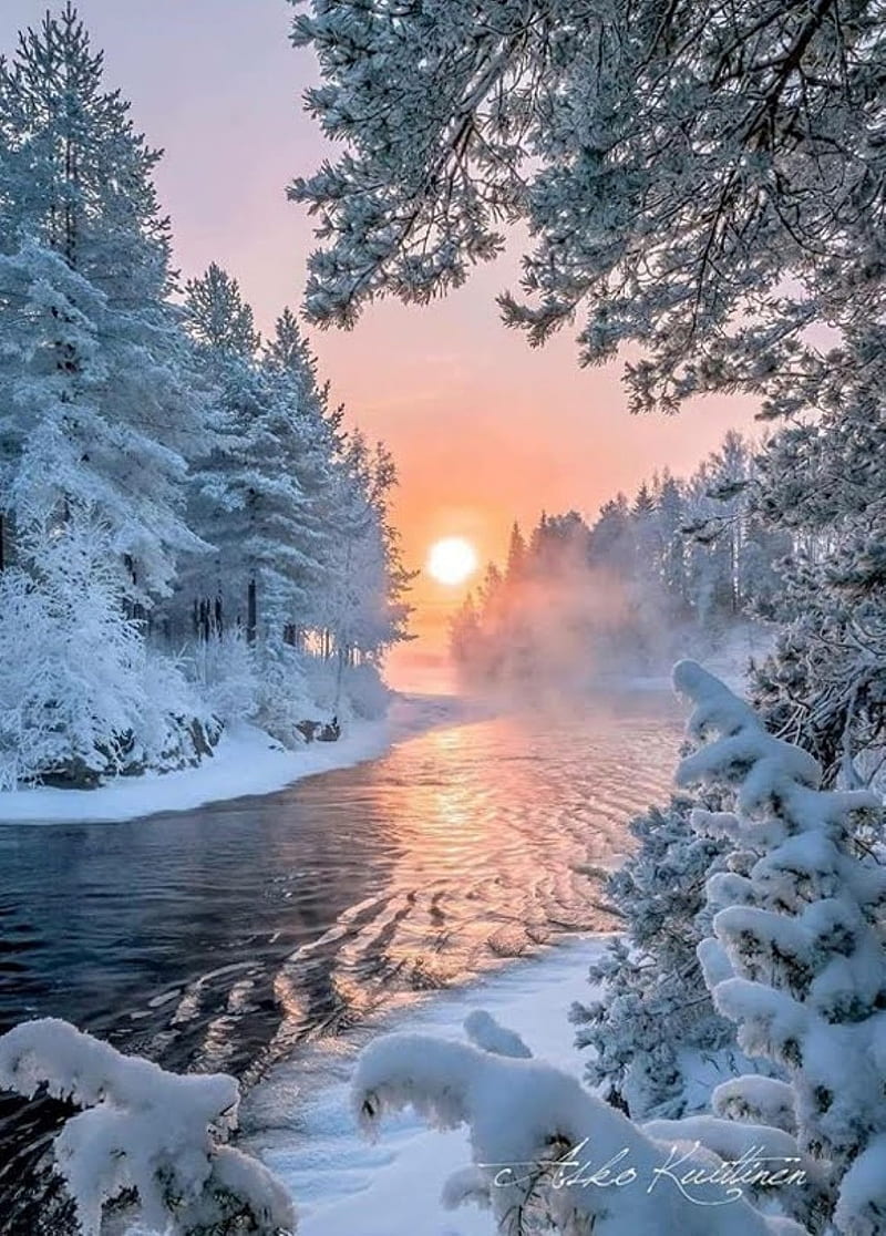 winter sun, landscape, HD phone wallpaper
