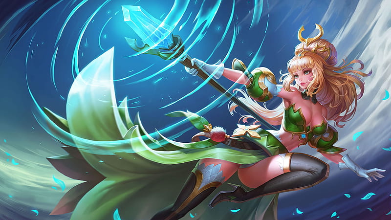 Fantasy girl, fantasy, green, girl, game, wang zhaojun, blue, king of glory, master, HD wallpaper