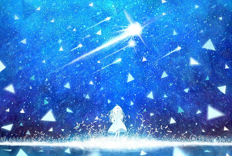 Anime girl, anime shooting star, anime blue, anime, HD wallpaper