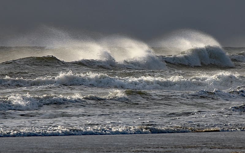 North Sea in North Friesland, island, sea, waves, splash, grey, HD wallpaper