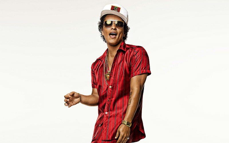 Bruno Mars, Peter Gene Hernandez, american singer, hoot, portrait, red shirt, HD wallpaper