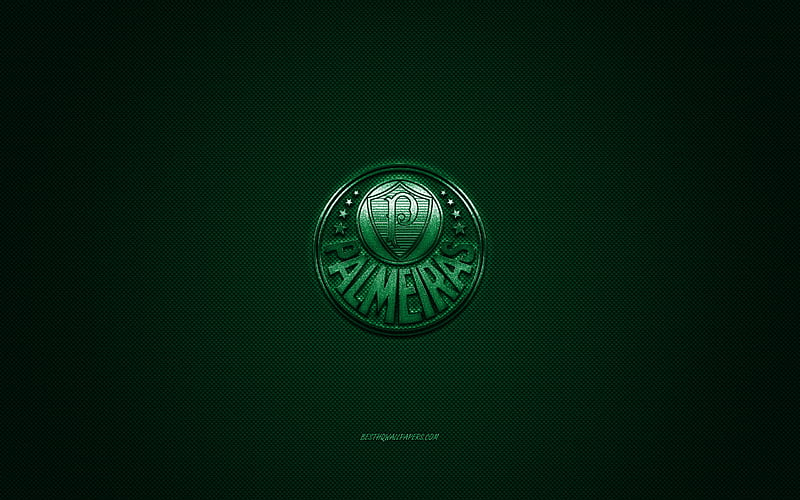 SE Palmeiras, Brazilian football club, green metallic logo, green carbon fiber background, Sao Paulo, Brazil, Serie A, football, Palmeiras, Sociedade Esportiva Palmeiras, HD wallpaper