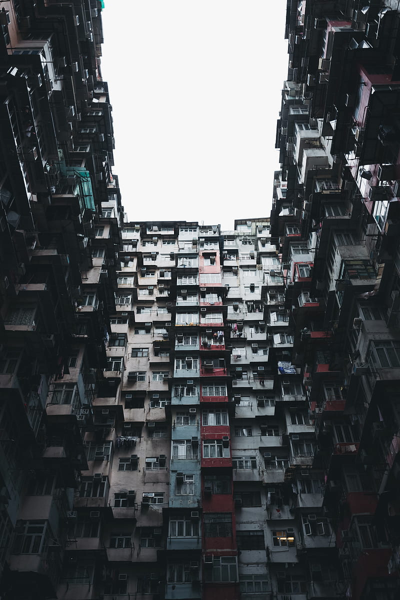 Hong Kong, building, Asia, city, worm's eye view, low-angle, HD phone wallpaper