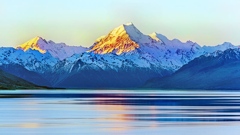 Mount Cook lake, sunset, Aoraki, New Zealand, HD wallpaper