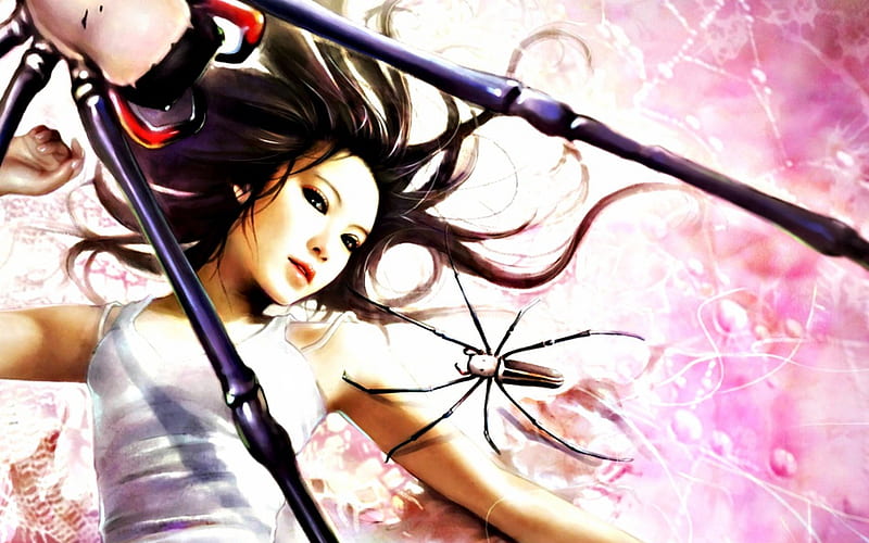 Spiders, art, i-chen lin, fantasy, girl, spider, woman, pink, HD wallpaper  | Peakpx