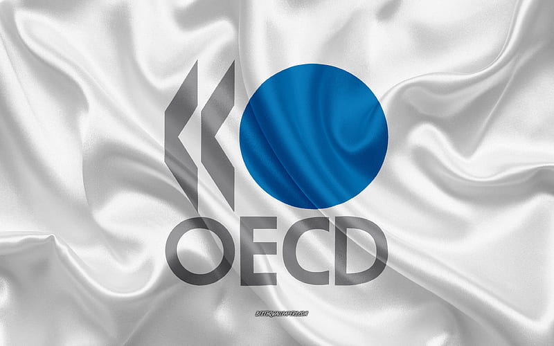 Flag of OECD, Organisation for Economic Co-operation and Development silk texture, white silk flag, OECD, international organizations, HD wallpaper