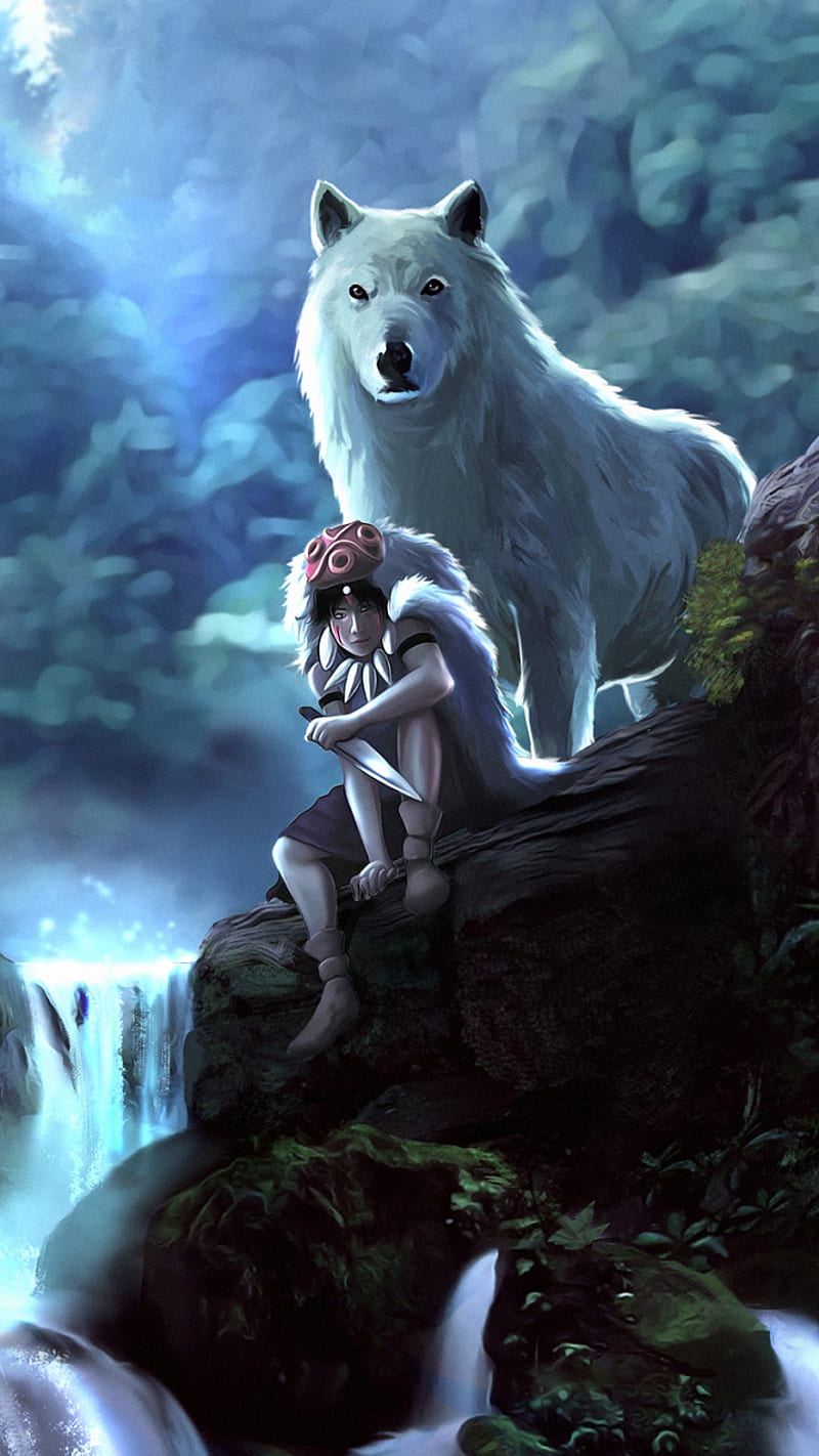 Outlook, anime, princess mononoke, white wolf, wolf, HD phone wallpaper