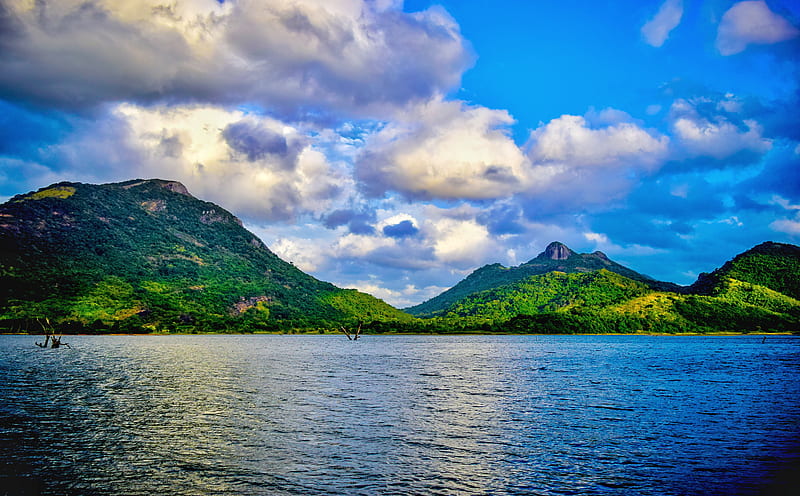 srilanka, chile, dawn, green, mountain, sky, tank, water, HD wallpaper