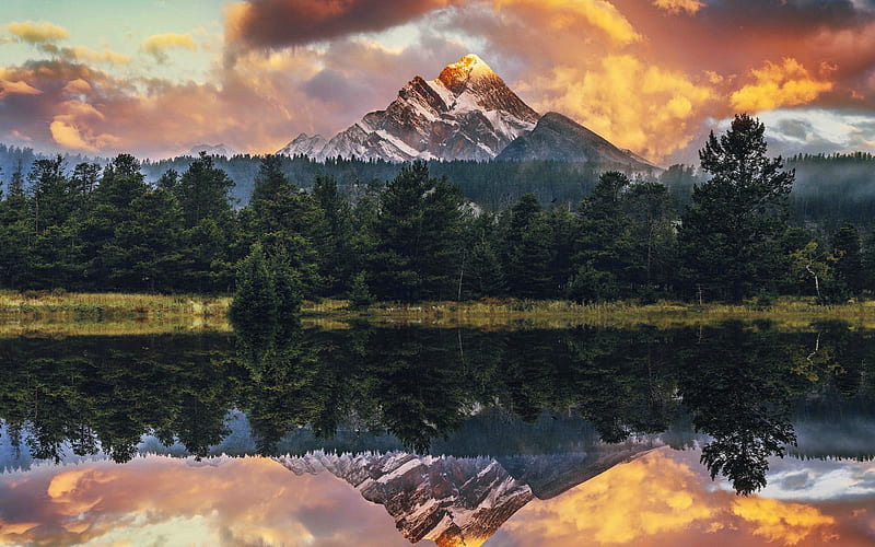 Appalachian Mountains, sunset, lake, forest, mountain landscape, USA, r, HD wallpaper