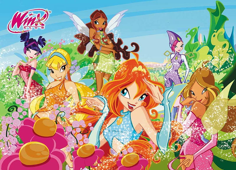 WinxClub, pretty, dress, glow, bloom, musa, sparks, bonito, magic, layla, wing, floral, stella, sweet, nice, winx, anime, anime girl, long hair, beuaty, female, wings, lovely, gown, tecna, cartoon, girl, magical, flower, winx club, HD wallpaper