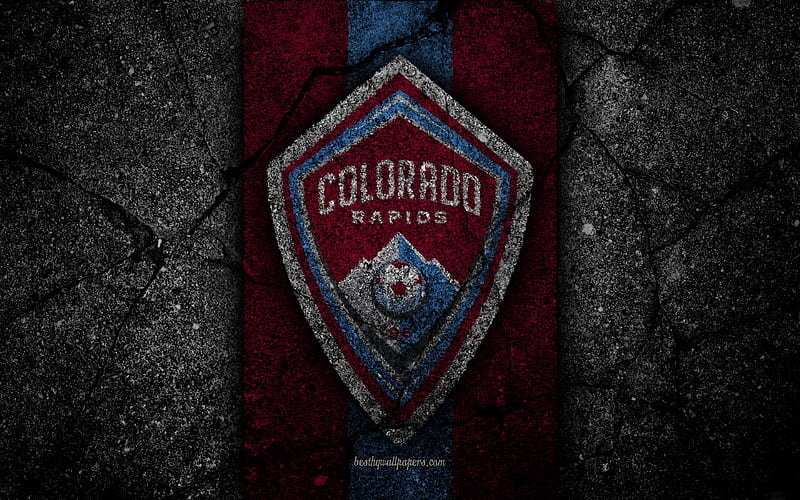 Colorado Rapids FC, MLS, asphalt texture, Western Conference, black stone, football club, USA, Colorado Rapids, soccer, logo, FC Colorado Rapids, HD wallpaper