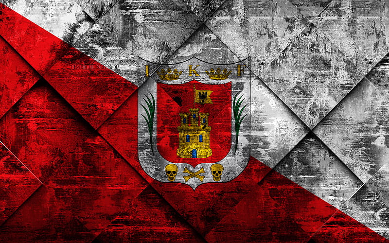Flag of Tlaxcala, grunge art, rhombus grunge texture, Mexican state, Tlaxcala flag, Mexico, Tlaxcala, State of Mexico, creative art, HD wallpaper