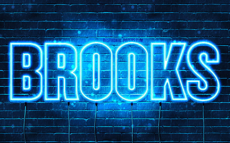 Brooks with names, horizontal text, Brooks name, blue neon lights, with Brooks name, HD wallpaper