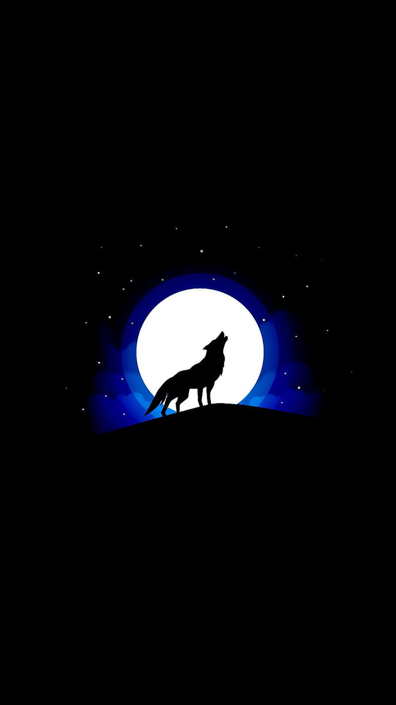 AMOLED Howling Wolf, amoled, best , black, dark, full moon, howling, moon, night time, stars, wolf, HD phone wallpaper