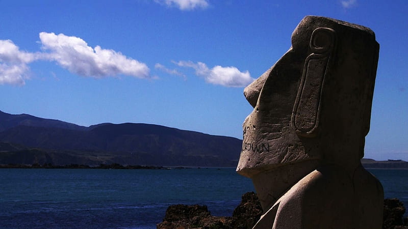 moai guardian of easter island, mountain, island, sky, moai, HD wallpaper