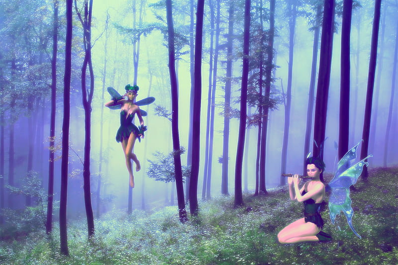 Woodland Dance, Fairies, Forest, Enchanted, Dance, Woodland, Dreamy, Fantasy, Nature, HD wallpaper