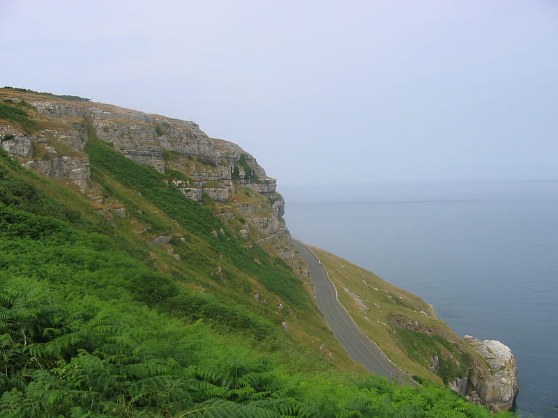 North Wales coast Line, hills, road, sea, HD wallpaper