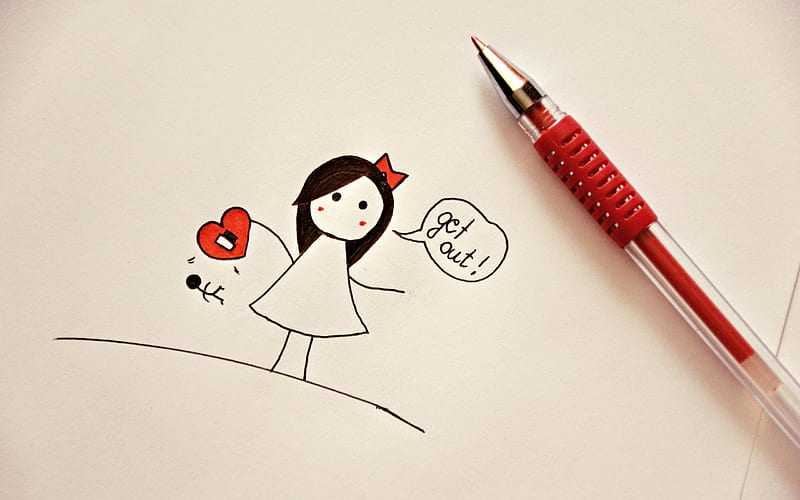 Love Heart Drawing, love, heart, drawing, red, pen, HD wallpaper