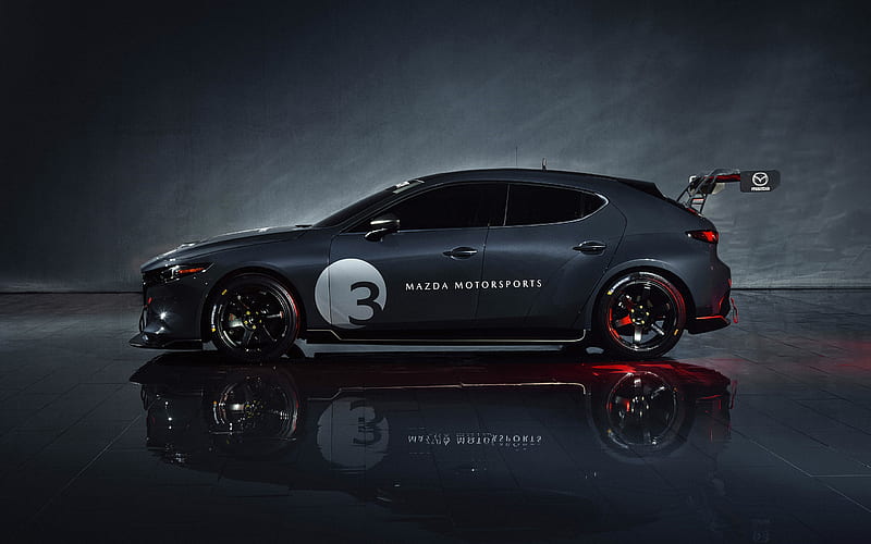 2020 Mazda 3 TCR, vehicles, side view, carros, mazda, reflections, dark grey cars, HD wallpaper