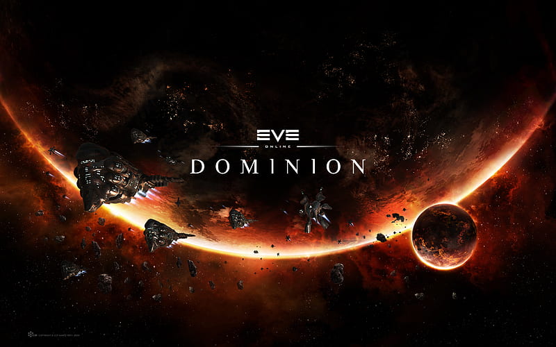 dominion, sun, moon, planet, spaceships, HD wallpaper