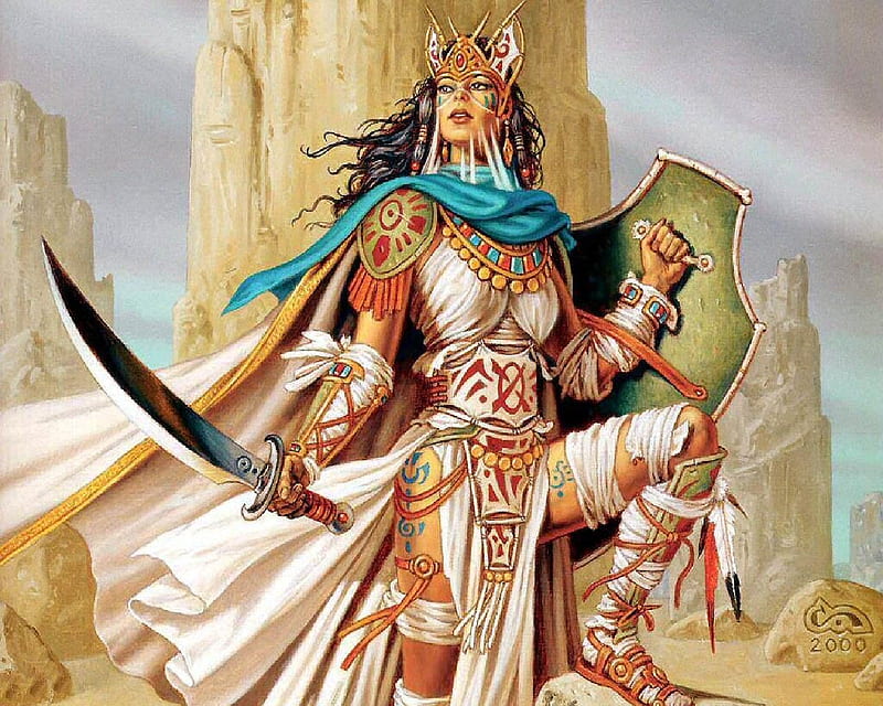 Nomad Warrior, tats, desert, woman, sword, HD wallpaper