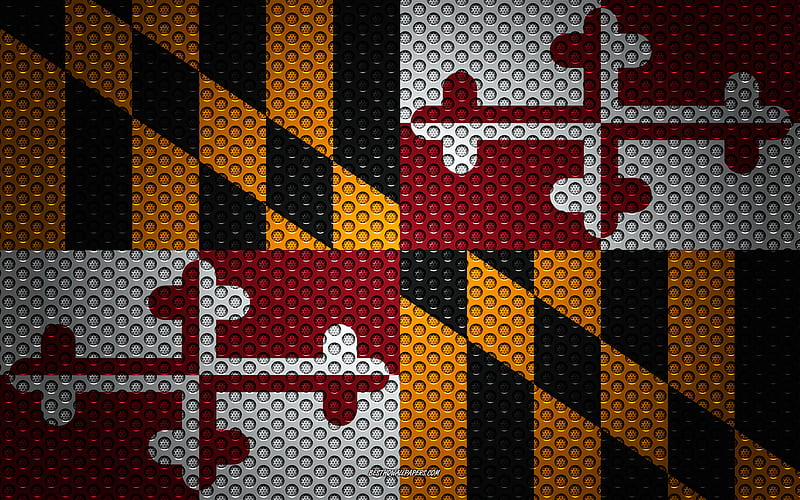 Flag of Maryland American state, creative art, metal mesh texture, Maryland flag, national symbol, Maryland, USA, flags of American states, HD wallpaper