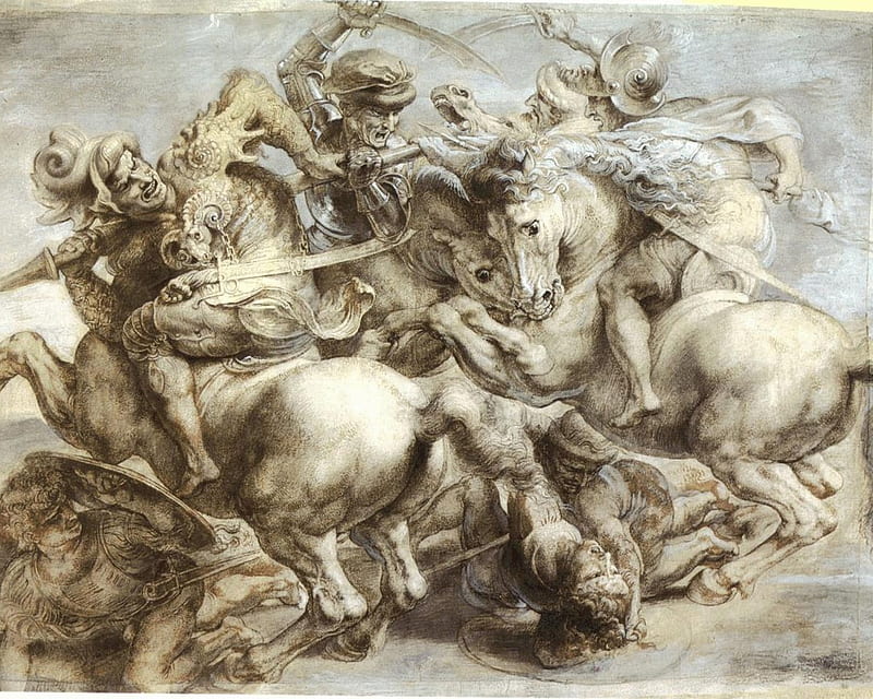 Peter Paul Rubens - Copy of Leonardo's lost Battle of Anghiari, 17th century, renaissance, drawing, flanders, italy, HD wallpaper