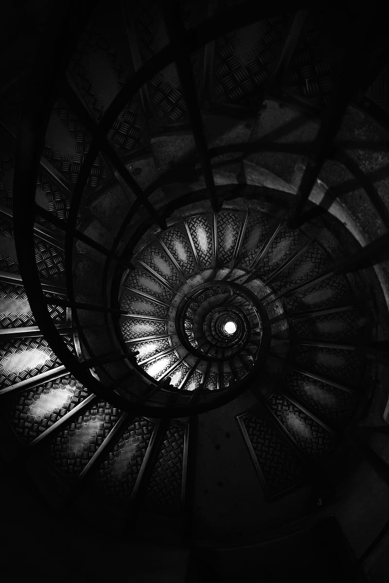 staircase, spiral, bw, dark, architecture, construction, HD phone wallpaper