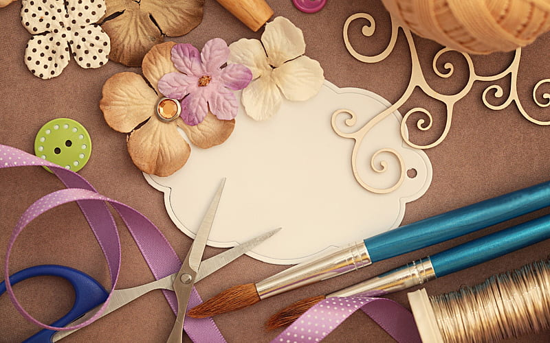 *** Colorful vintage ***, buttons, brushers, thread, flowers, scissors, ribbons, HD wallpaper