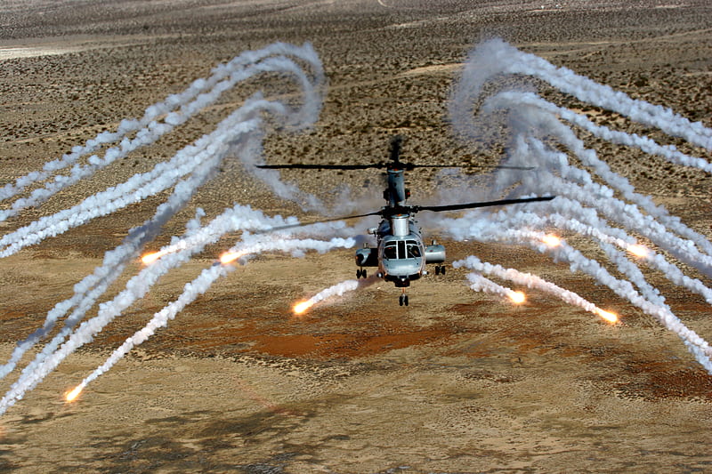 Heat Flares, defend, desert, smoke, chopper, HD wallpaper