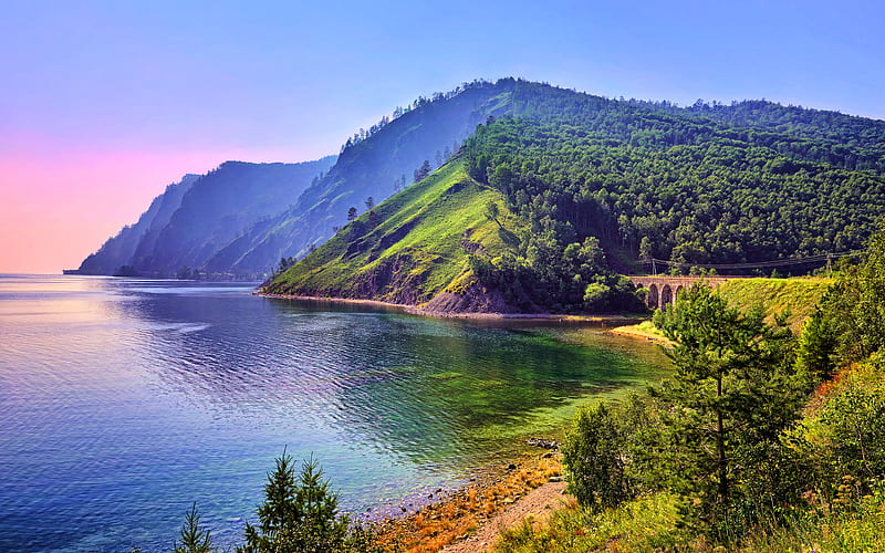 Lake Baikal, mountains, summer, R, beautiful nature, russian landmarks, Russia, Siberia, HD wallpaper