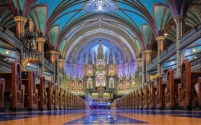 Notre-Dame Basilica, Montreal, Canada, interior, cathedral, Catholicism, HD wallpaper