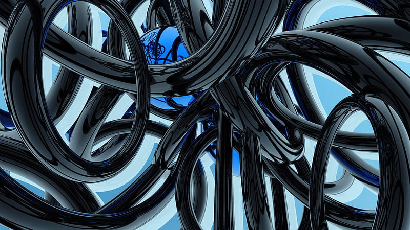 Black Blue Glassy Pipes Abstract, HD wallpaper