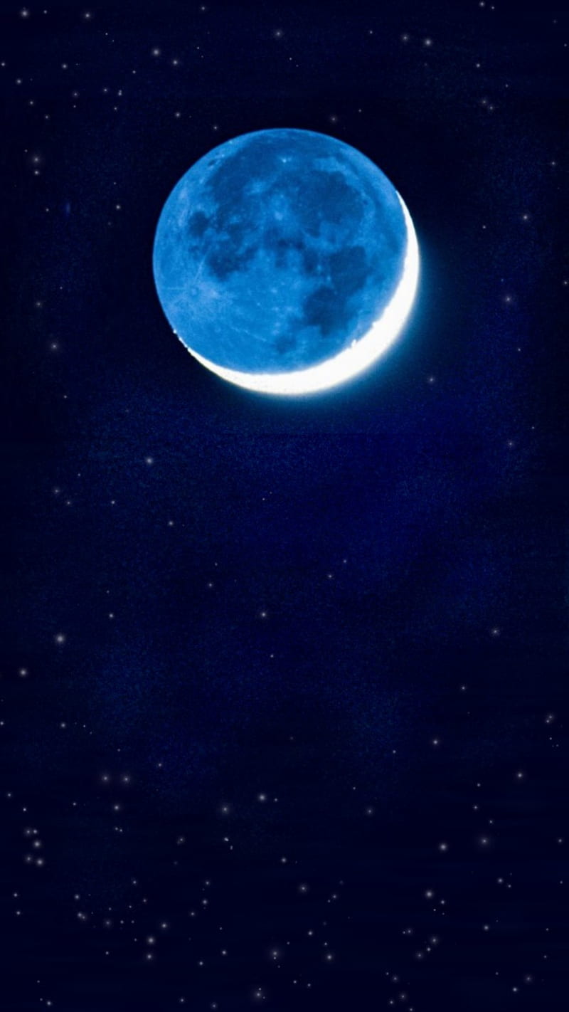 Blue Waxing Moon, blue, bluemoon, moon, night sky, HD phone wallpaper