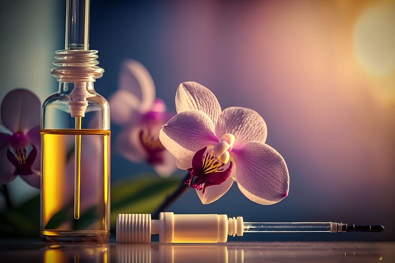 Bottle of essential oil and orchids, Relaxation, Aromatherapy, Flower, Spa, HD wallpaper