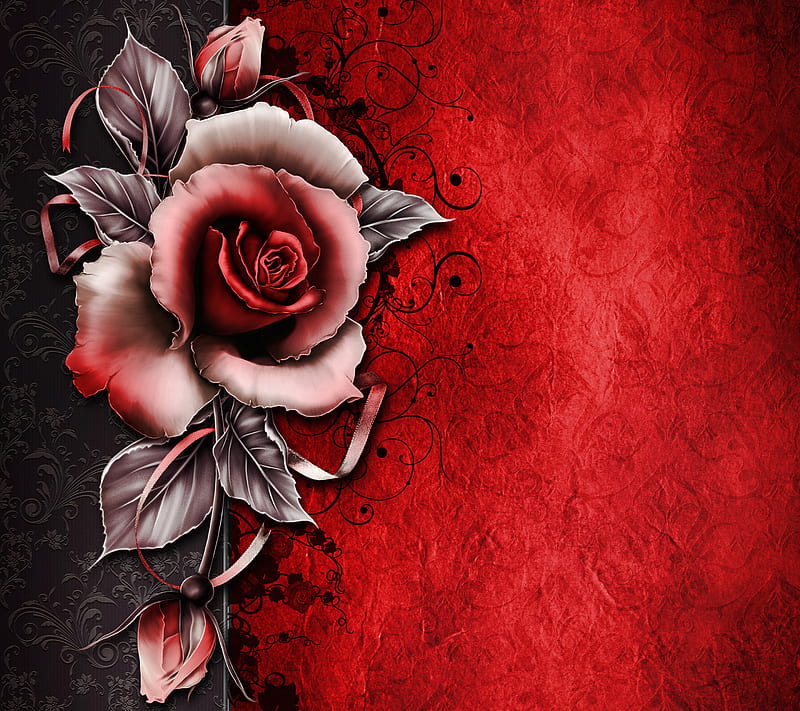 Rose, abstract, background, flower, gris, pattern, red, vintage, HD wallpaper