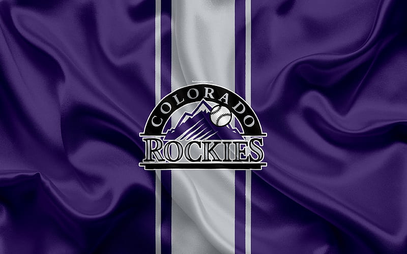 Colorado Rockies logo, silk texture, American baseball club, purple flag, emblem, MLB, Denver, Colorado, USA, Major League Baseball, HD wallpaper