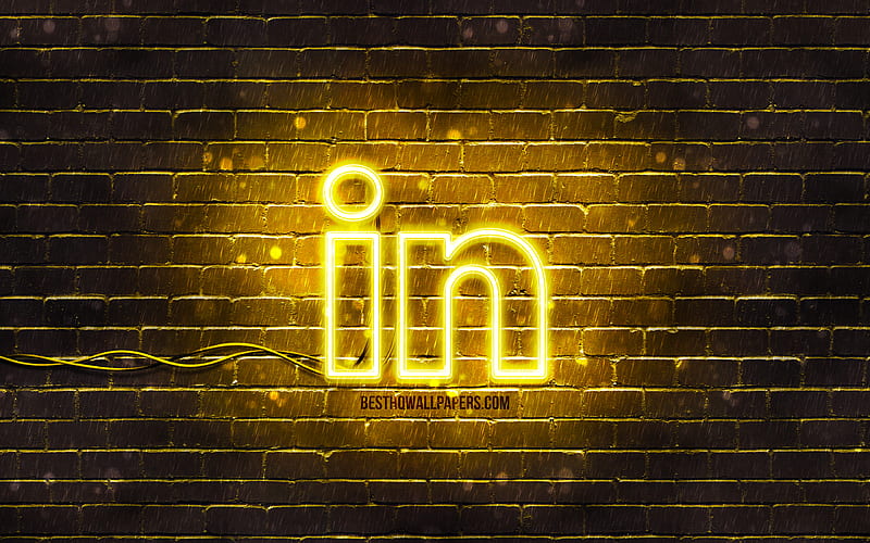 LinkedIn yellow logo yellow brickwall, LinkedIn logo, social networks, LinkedIn neon logo, LinkedIn, HD wallpaper