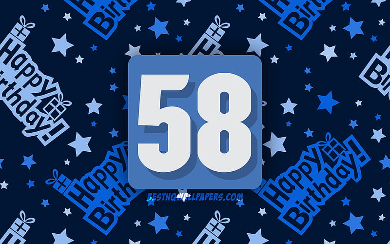 Happy 58 Years Birtay, blue abstract background, Birtay Party, minimal, 58th Birtay, Happy 58th birtay, artwork, Birtay concept, 58th Birtay Party, HD wallpaper