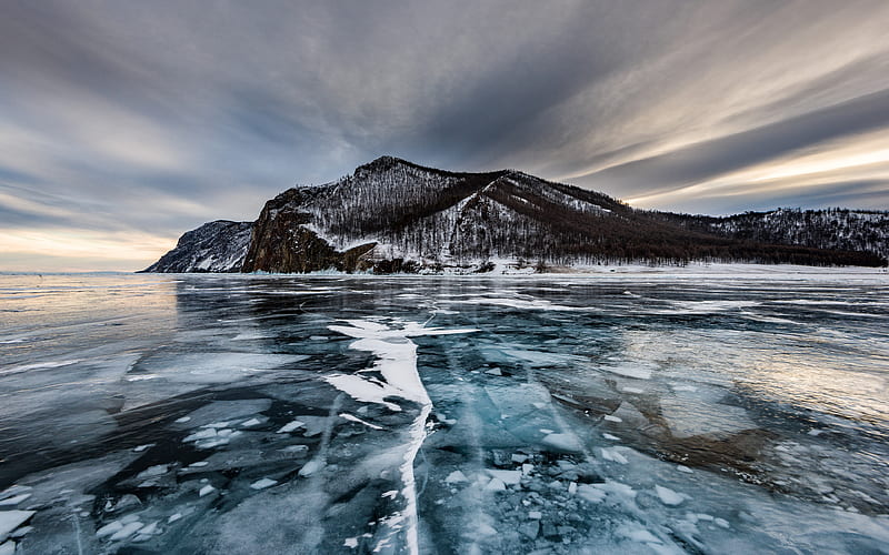 Olkhon Island winter, Lake Baikal, ice, Russia, HD wallpaper