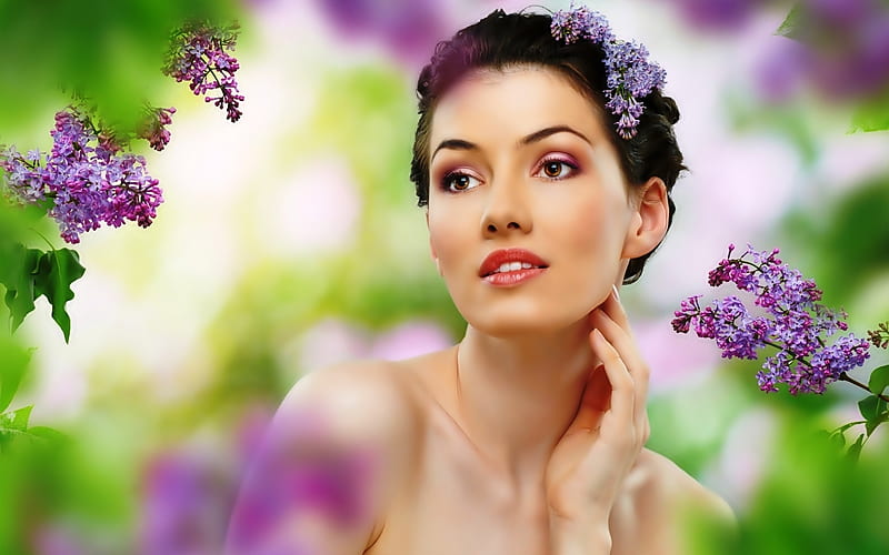 Beauty Lilac Model Spring Woman Girl Green Flower Face Pink Hd Wallpaper Peakpx 2029