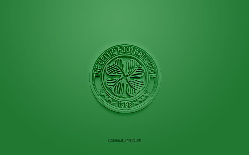 Celtic FC, creative 3D logo, green background, 3d emblem, Scottish football club, Scottish Premiership, Glasgow, Scotland, 3d art, football, Celtic FC 3d logo, HD wallpaper